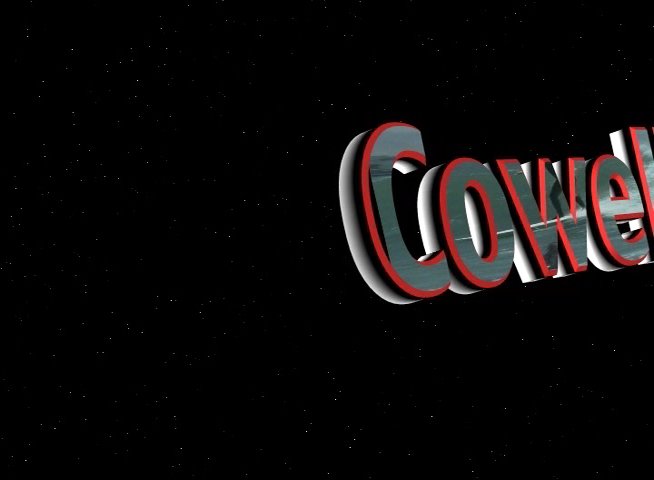 The Cowell's brand logo rotates dynamically against a black background, featuring a stylized, layered typography effect.