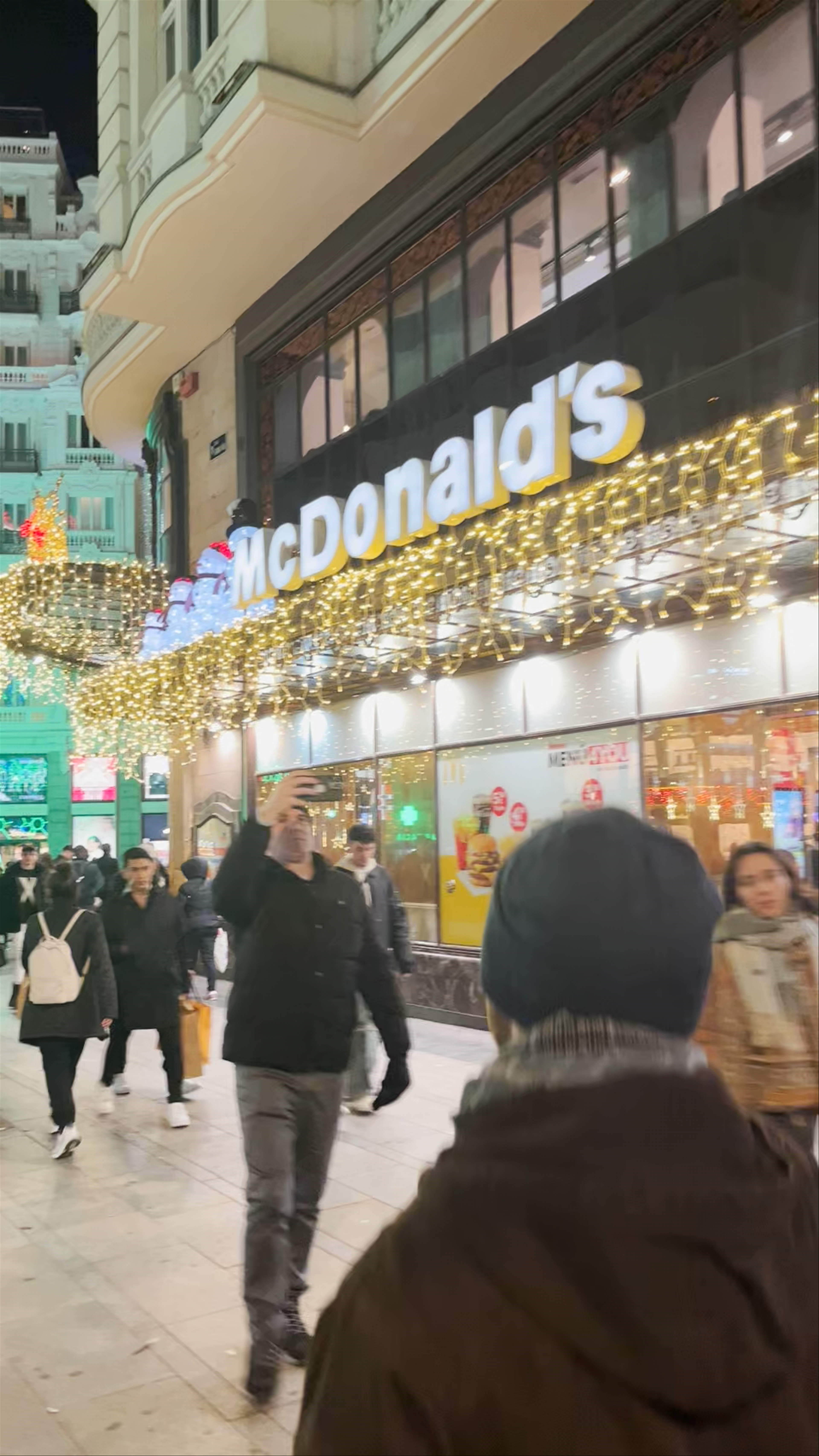 Festive Night Walk on Gran Vía, Madrid