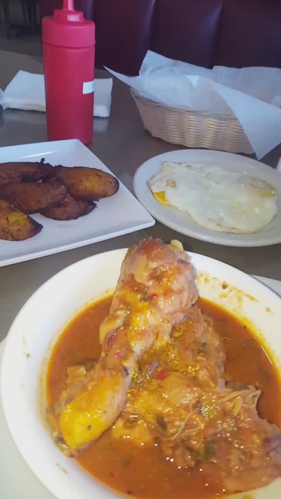 Rincon Criollo - Chicken Fricassee w/ fried egg & beans, fried eggs, plantains - Cuban Near Me - Houston, Texas