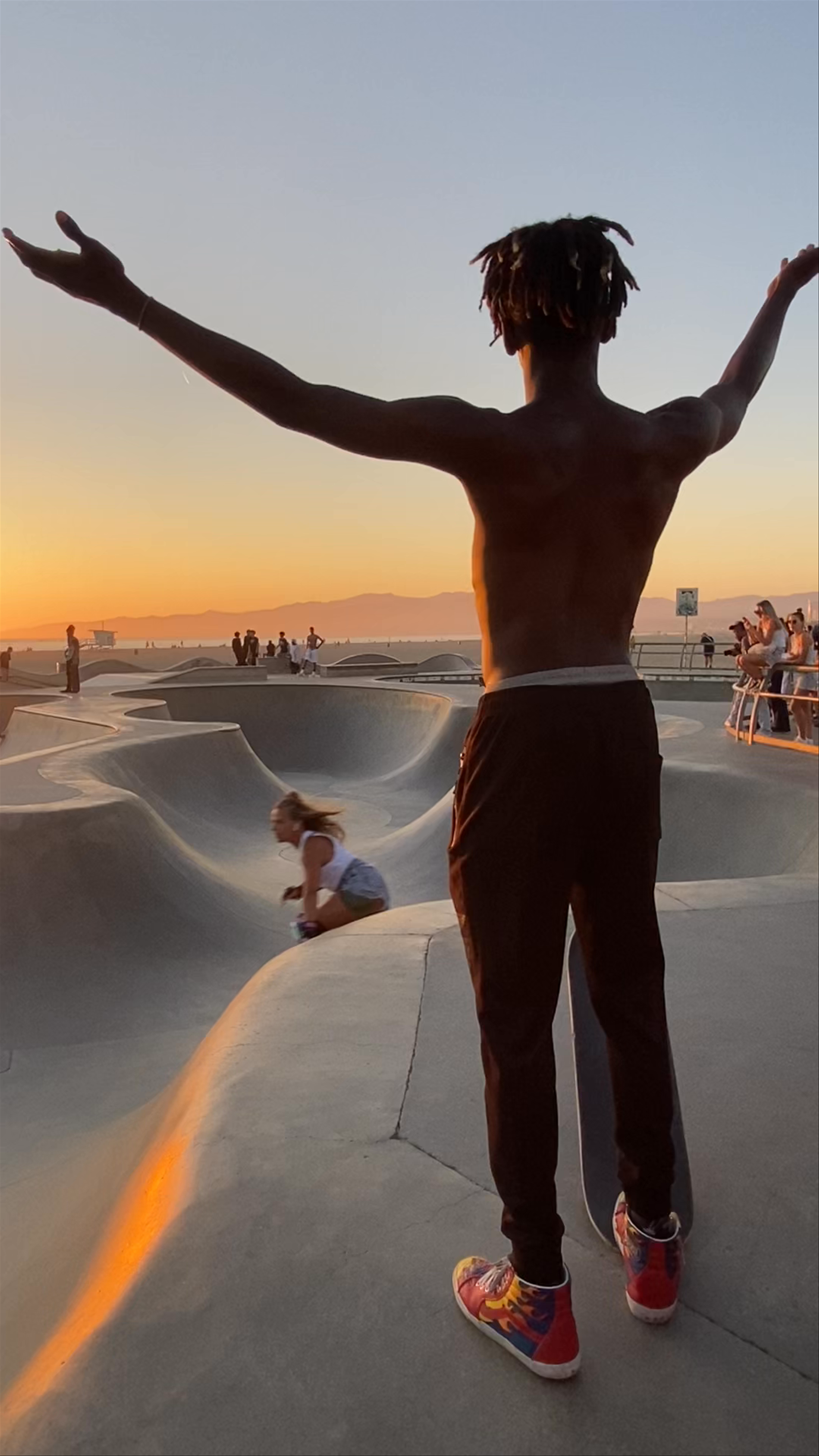 Sunset Skateboarding at Venice Beach Skatepark, Los Angeles