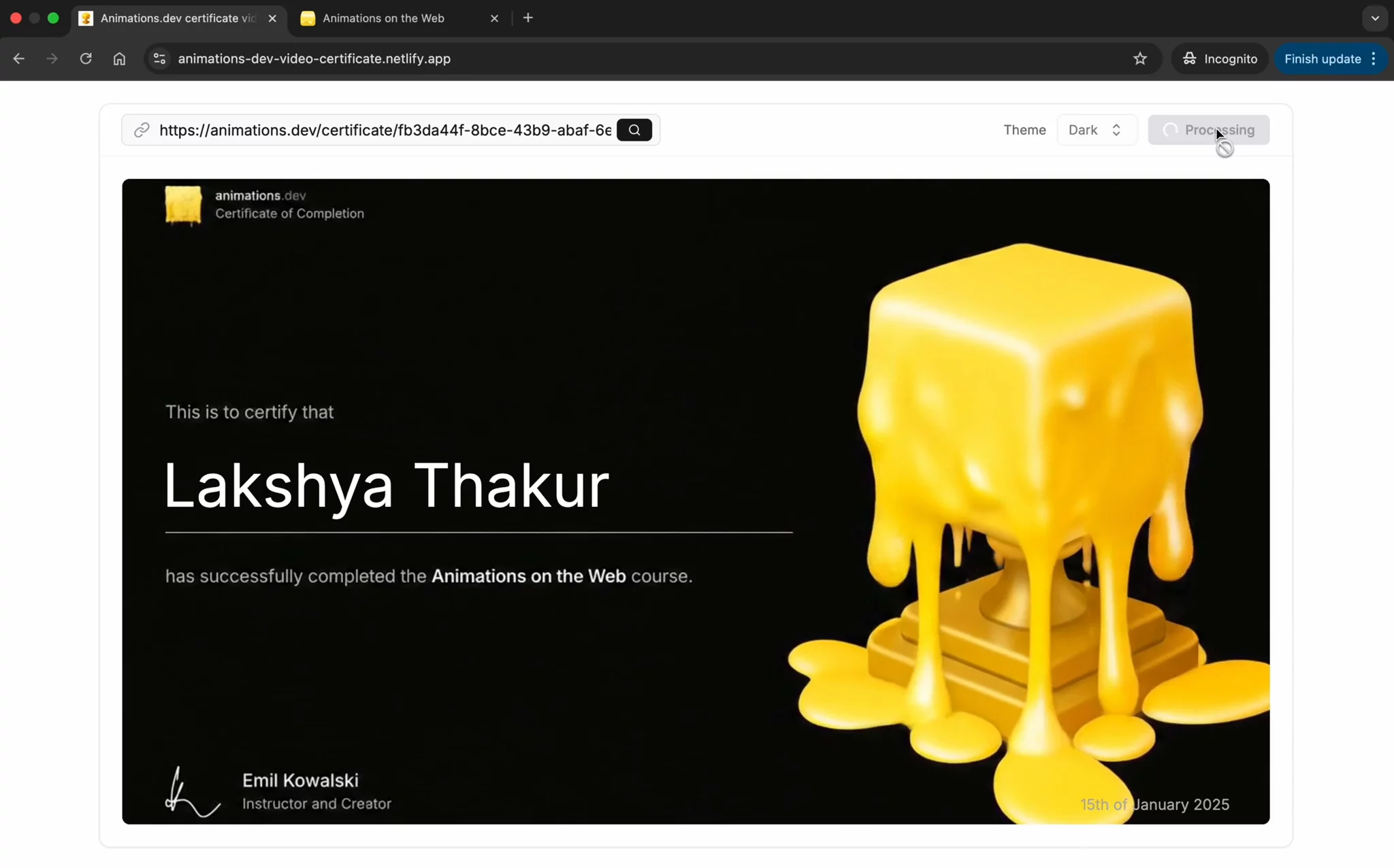 Motion Certificate for Animations.dev image 1