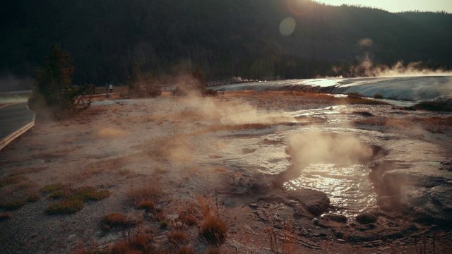 Steam from the hot springs 