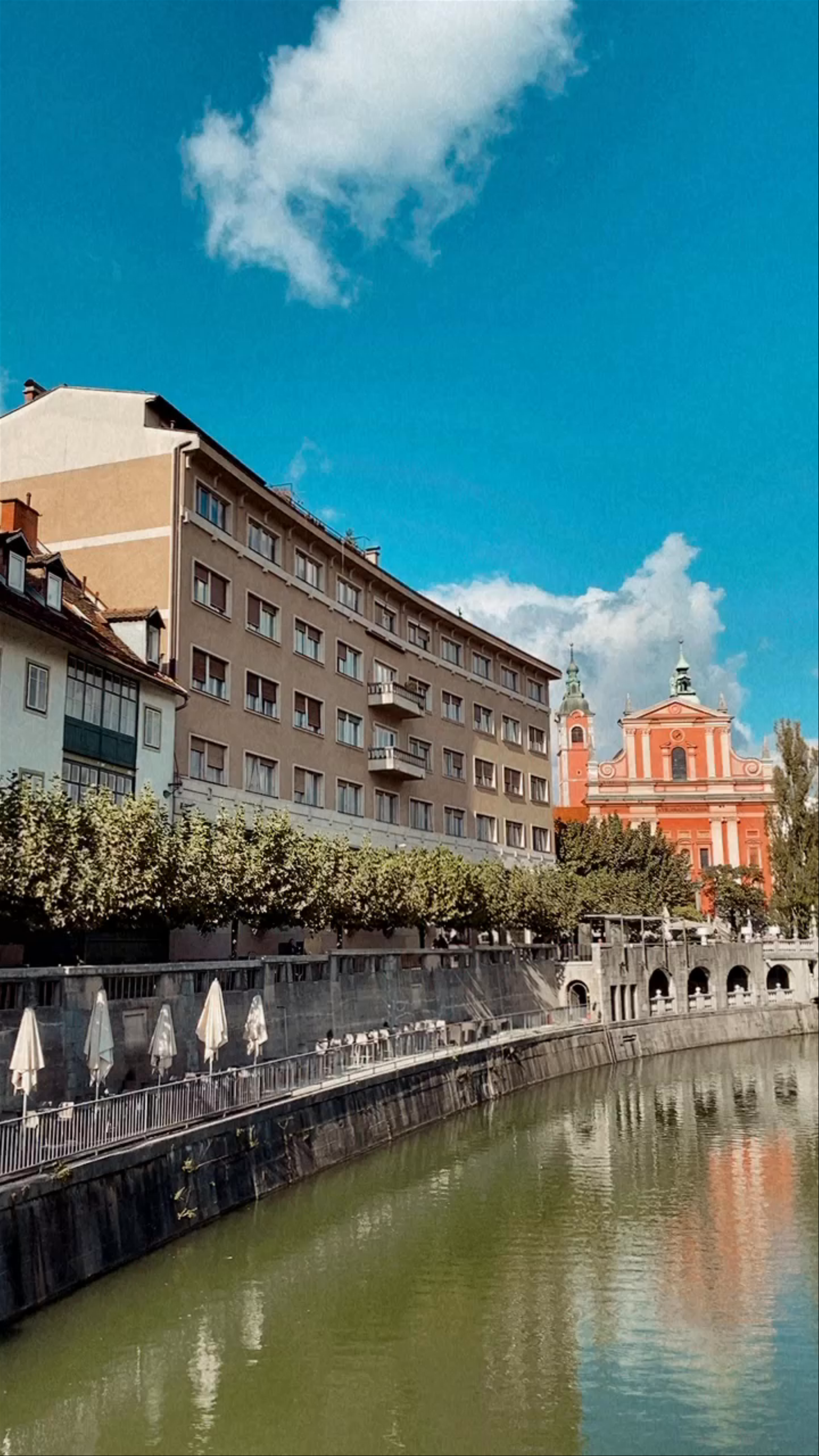 Sunny Riverside Walk at Prešernov trg, Ljubljana