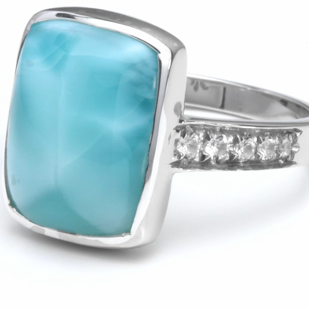 White Sapphire Ring with larimar in silver by marahlago