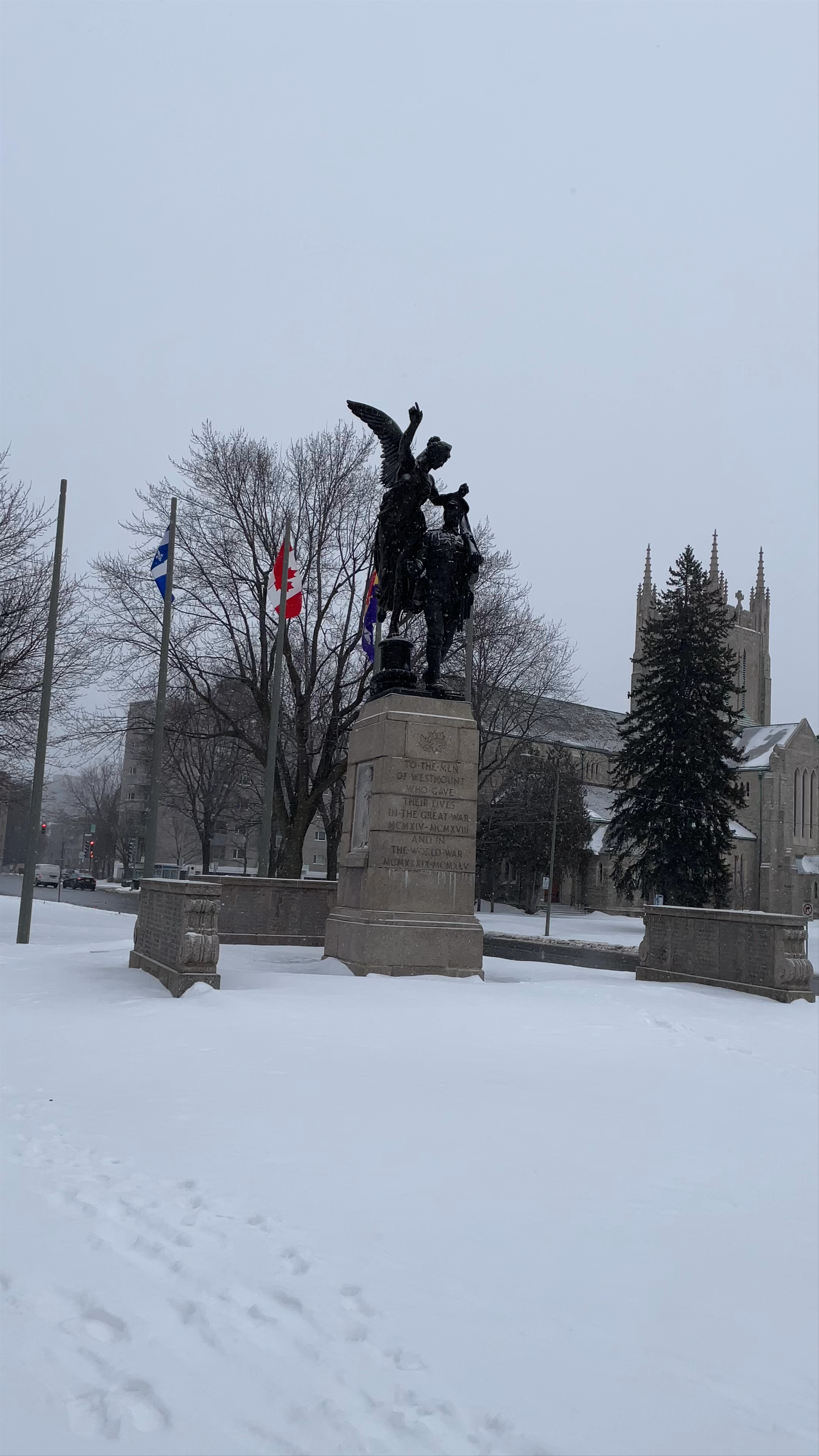 Westmount Cenotaph Covered in Winter Snow