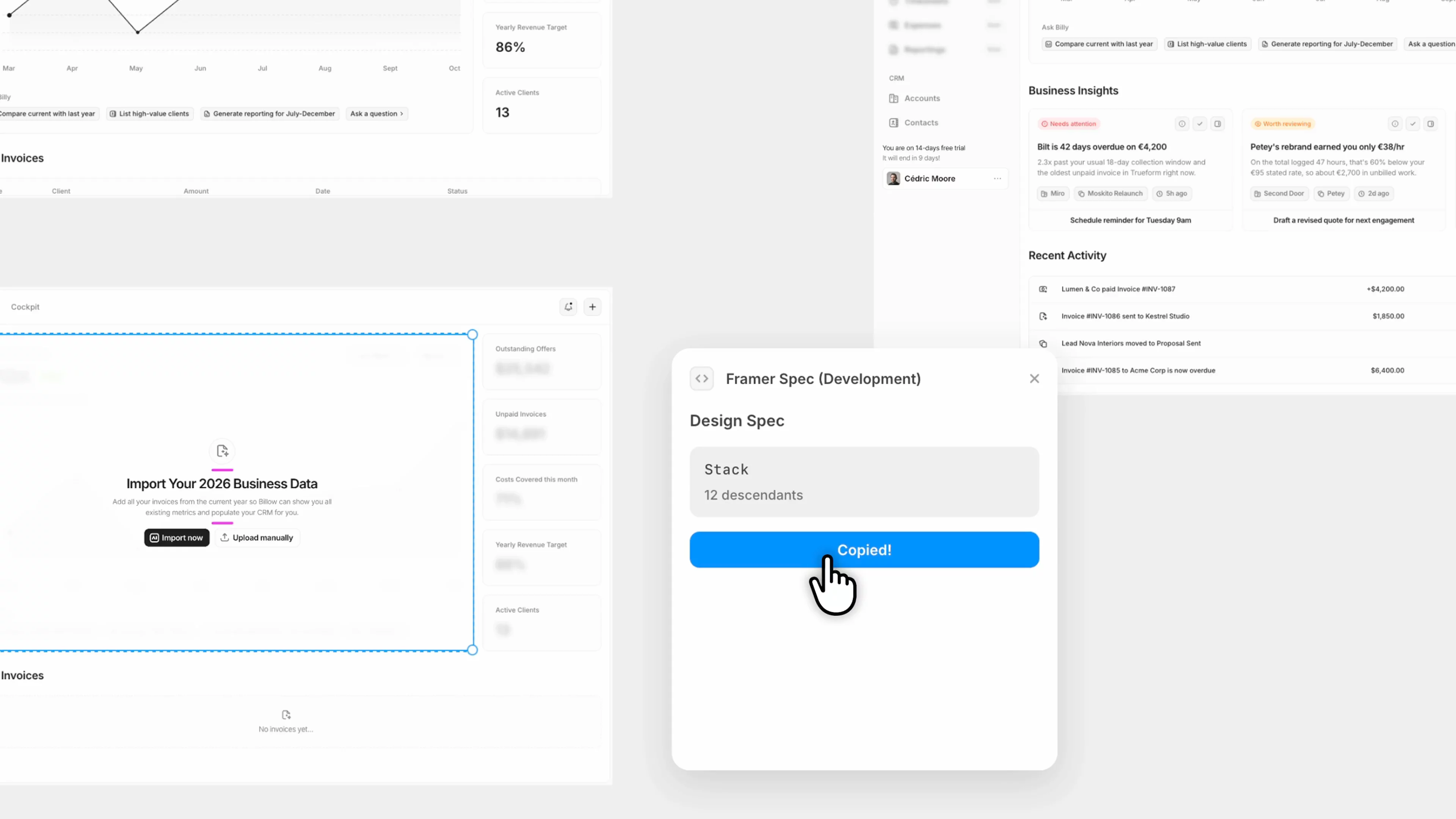 @Cédric designed Billow fully in Framer.To make my (and Claude's) life easier for implementing it in code, I built a little "Spec" plugin that allows me to simply copy and paste all the styles directly from Framer as Markdown. Together with a screenshot of the design, Claude implements it way more accurately than with just the screenshot alone 🙌