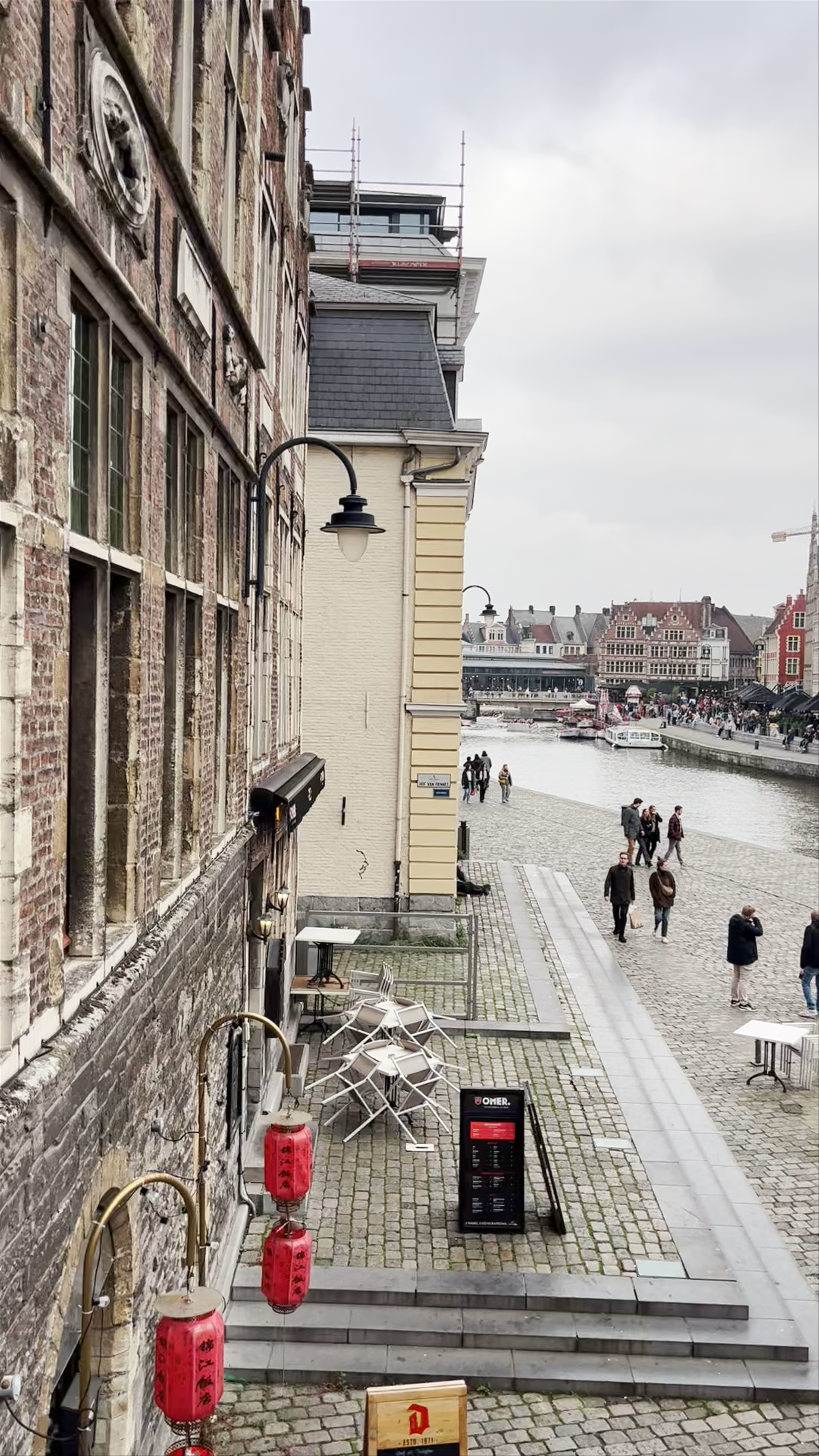 Historic Riverside Walk and Architecture at Puente de San Miguel in Ghent, Belgium