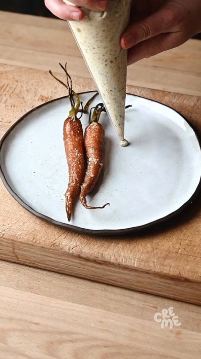 Carrots with Mushroom Flour & Birch Leaf Mayo