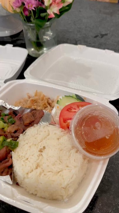 Pho Duong - Vid of my to-go order: #2 spring rolls / # 85 grilled & shredded pork on broken rice - EXPERTLY PACKED FOR CARRY OUT - delish / big portions - Vietnamese Near Me - Herndon, Virginia