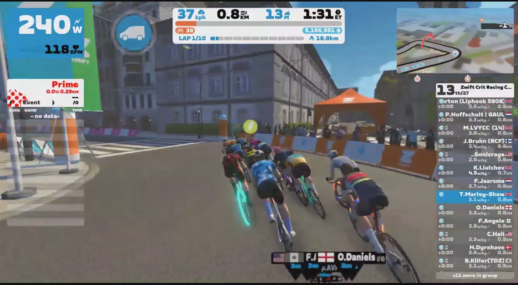 Zwift - Race: Zwift Crit Racing Club - The Bell Lap (C) on The Bell Lap in Crit City