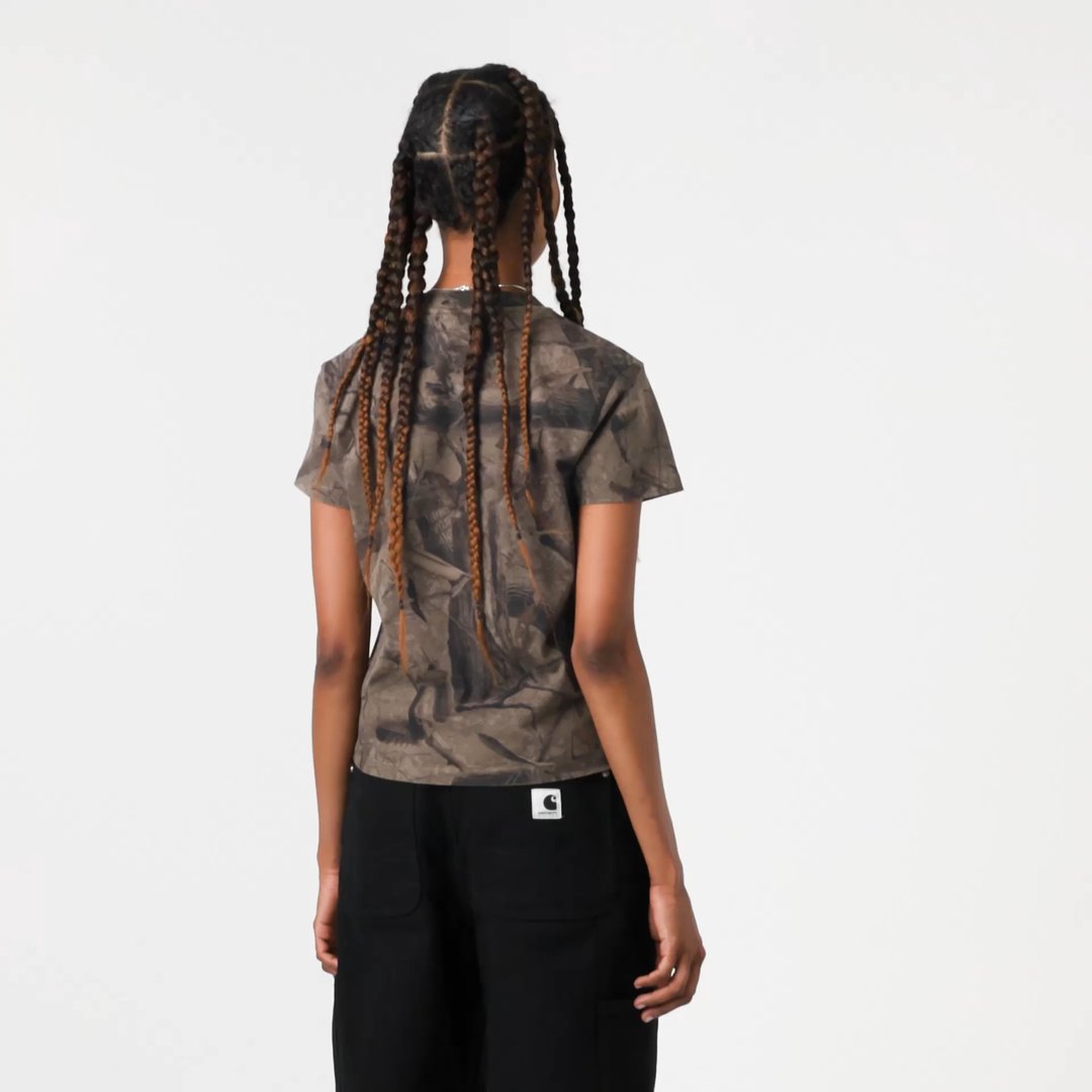 Model wearing a Women’s Feather Tree T-Shirt