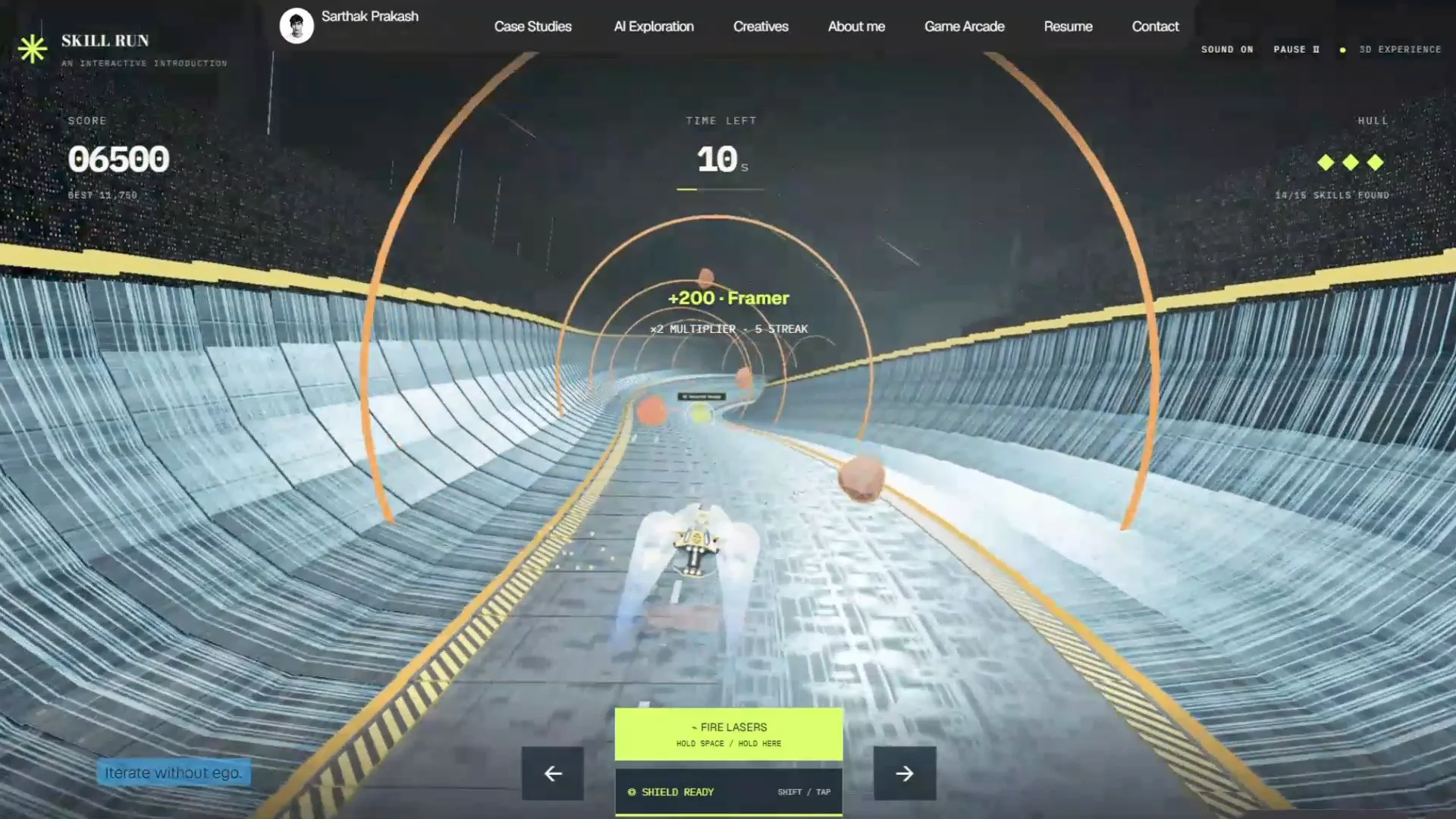 🎮 I turned my portfolio into a game.Instead of another static “Skills” section, I wanted to make people experience it.So I built a small interactive arcade where you can:🚀 Pick a ship 💥 Dodge &amp; blast ✦ Collect my skills 🎯 Try to beat your high scoreThe idea was simple: don’t just show what I can design — make the portfolio itself part of the experience.I wanted to explore what happens when product design, interaction design, creative technology, and gameplay come together.Built with Framer, React Three Fiber, Three.js, GSAP, and AI-assisted workflows.It’s a small experiment, but it reflects the kind of designer I’m becoming — someone who doesn’t just design interfaces, but designs experiences.🎮 Play it → sartisticway.inWould you play through a portfolio instead of scrolling through one?#Framer #InteractionDesign #ProductDesign #CreativeTechnology #UXDesign #ThreeJS #WebDesign #DesignPortfolio