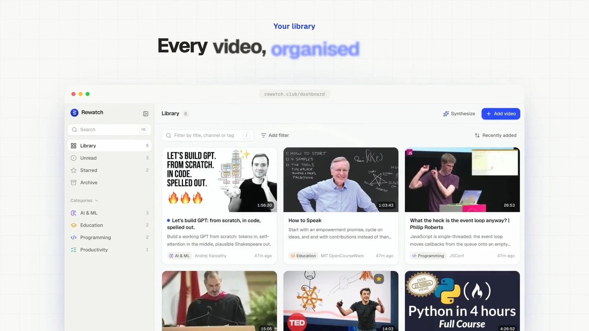 Rewatch — Your YouTube knowledge library image 1