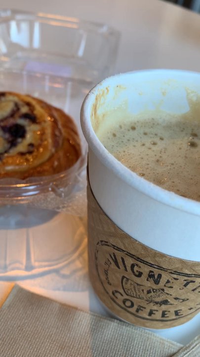 Vignette Coffee - Camino bakery blueberry cream cheese danish, Maple Ginger Oat Latte - Coffee Roasteries Near Me - Greensboro, North Carolina