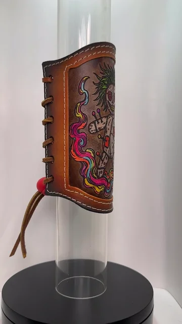 Preview pic of RipGrip Leather Sleeve – Neon Voodoo Doll Design with Glow-in-the-Dark Accents