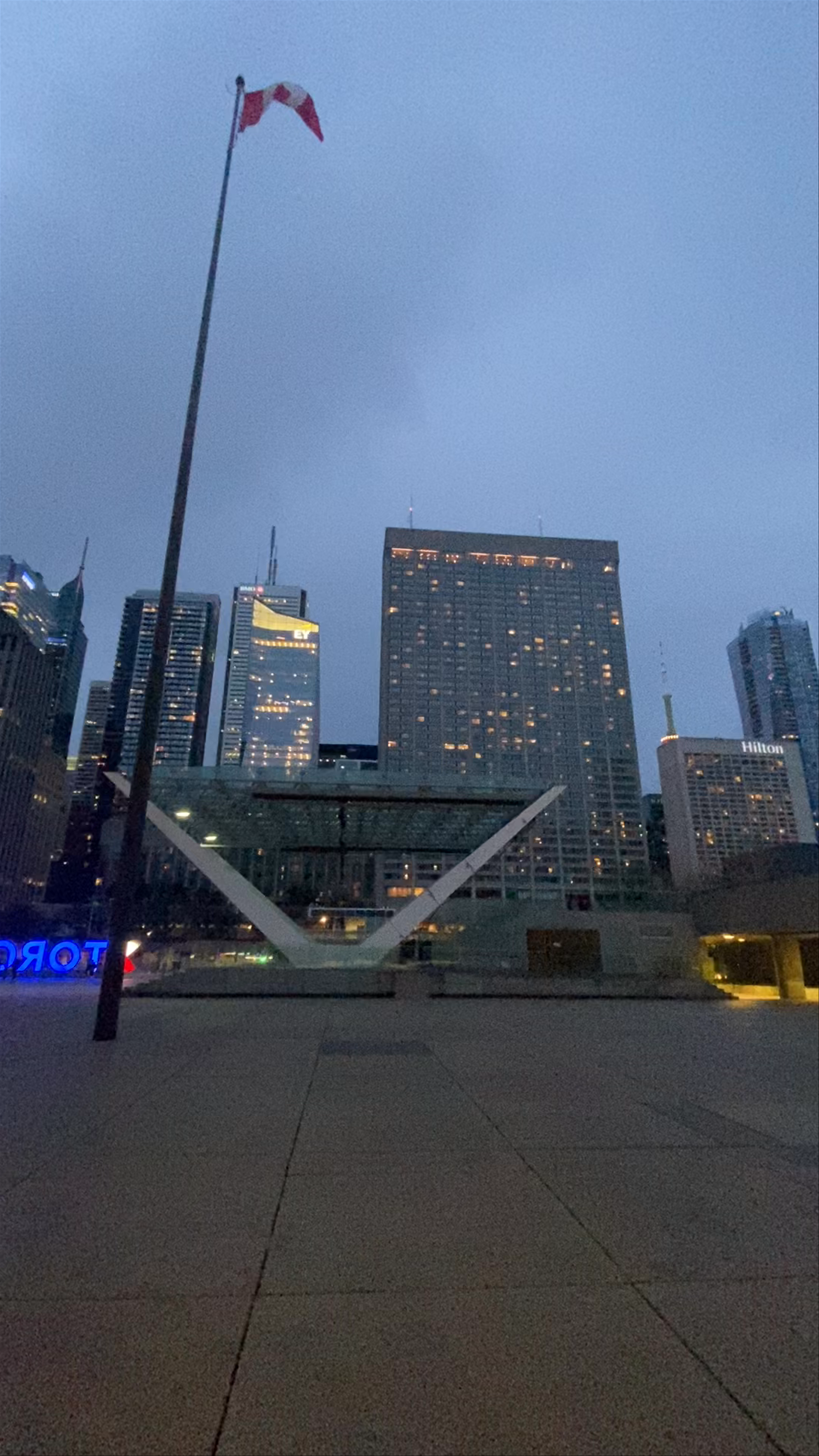 Evening at Toronto Island Ferry Terminal and Downtown Skyline