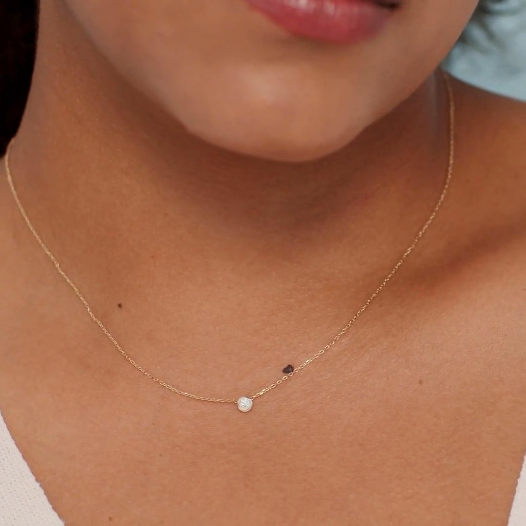 Knife-Edge Bezel Necklace | Round Brilliant | 14k | Yellow Gold | chainLength: 16-18