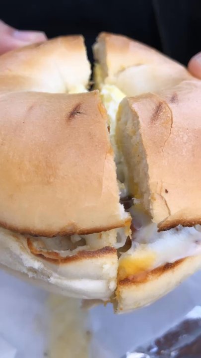 Western Bagel - Cheese pull! Egg ala bagel with provolone, sausage, egg on a plain bagel! Recommend getting it on a flavored bagel like jalapeño cheddar! - Bagels Near Me - Northridge, California