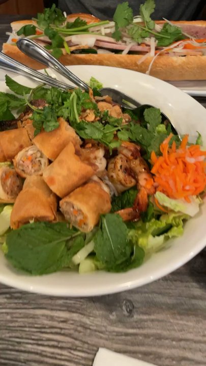 Pho Old Saigon - egg roll, shrimp vermicelli salad and Saigon special bahn mi - Vietnamese Near Me - Honolulu, Hawaii