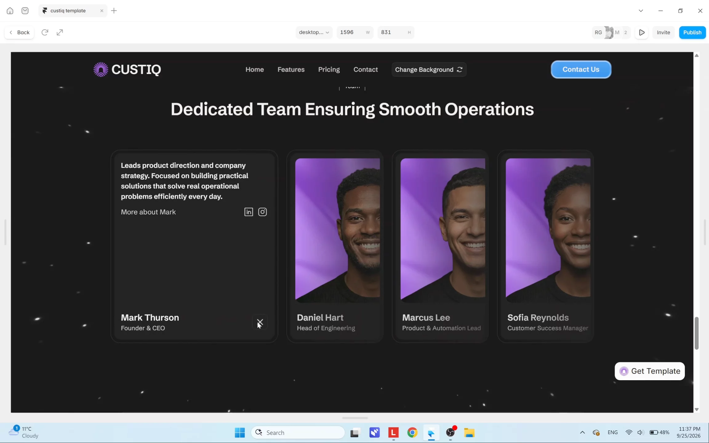 Built this Framer site from scratch.The interesting part wasn't the design.It was building this team section with a flipping interaction and full-card expansion on hover.Here's the final result.