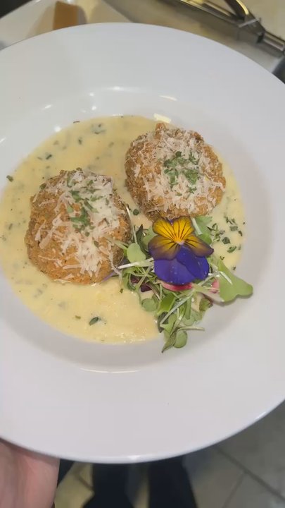 Pour Baby - Arancini fritters (fried mushroom risotto balls) with Parmesan chive sauce - Wine Bars Near Me - Mobile, Alabama