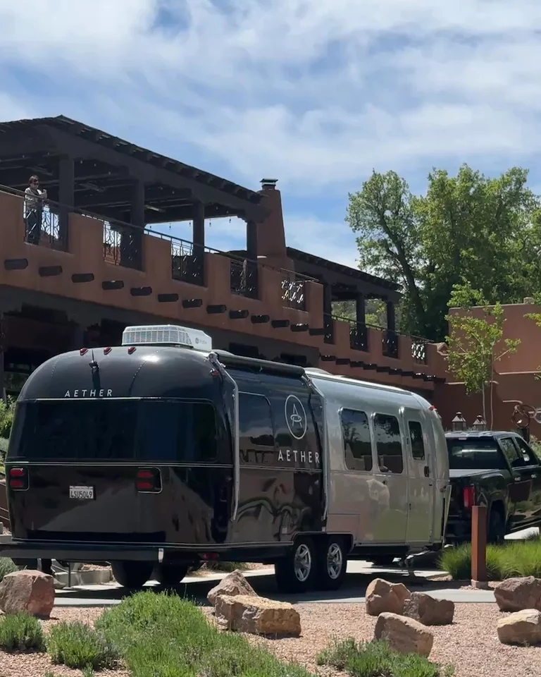 Video of AETHER airstream being towed in front of the Bishop's Lodge