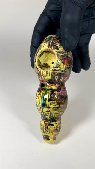 Preview pic of Maze Pipe - 5.5 inches - Ceramic - Yellow base with Multi-color - FREE SHIPPING!