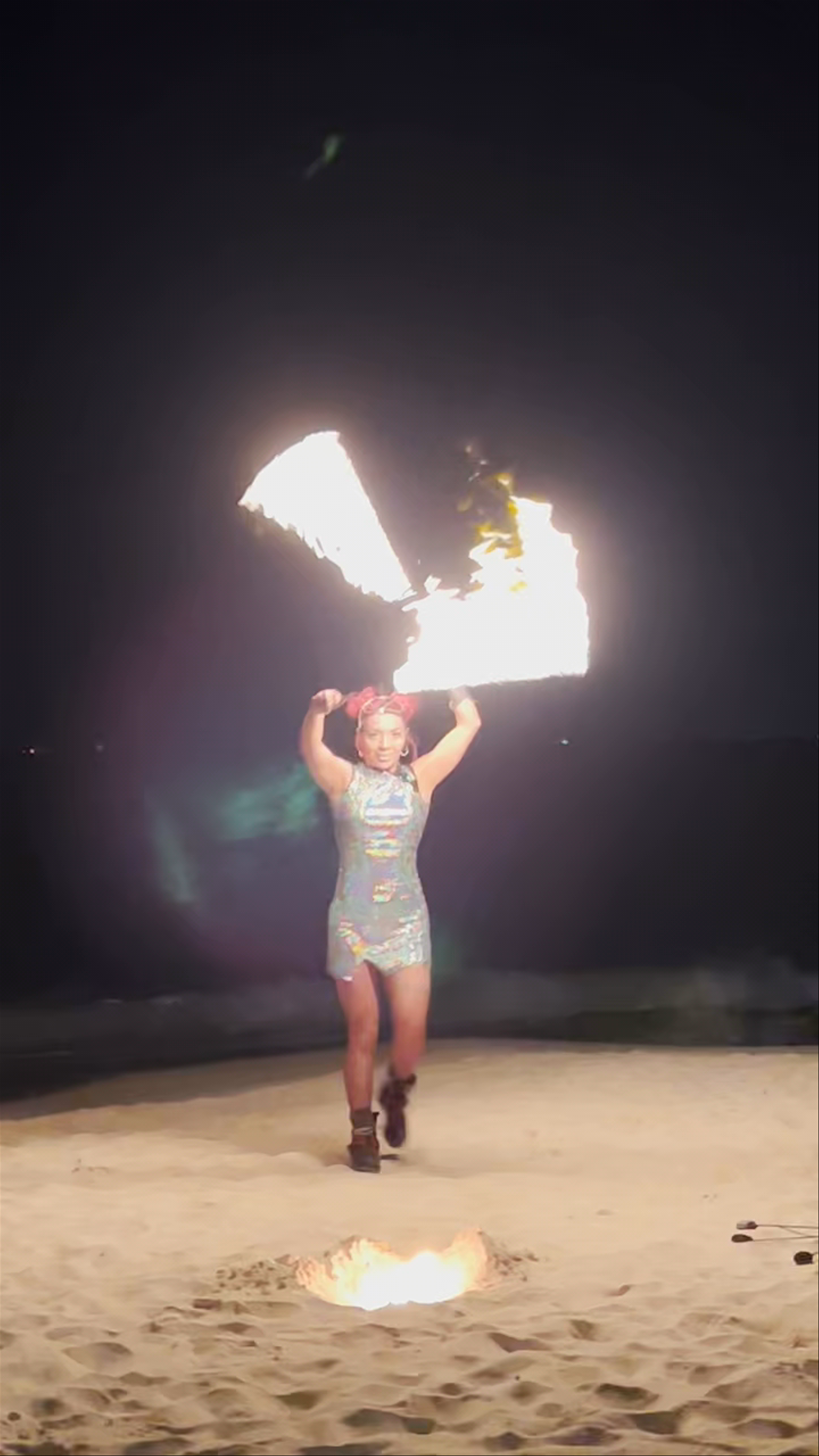 Nighttime Fire Dancing on Playacar Beach, Quintana Roo