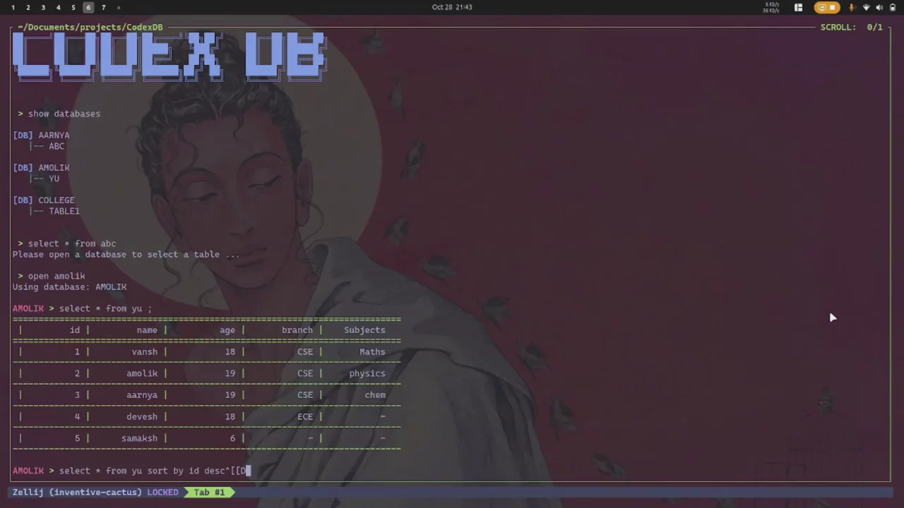 CodexDB — Custom Database System in C++ image 1