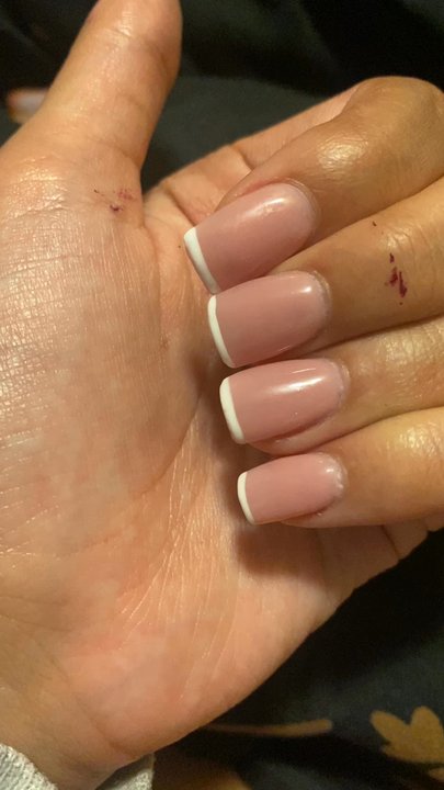 Luxx Nails Bar - The line is so crooked and it's so thick. (Ignore the nail polish on my hand) - Nail Salons Near Me - Aurora, Colorado