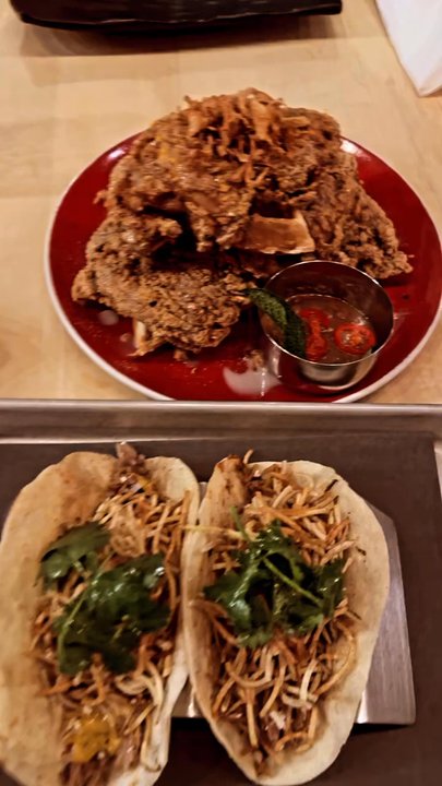 Inspire Restaurant - Showing order of duck tacos and chicken and waffles - Asian Fusion Near Me - Markham, Ontario
