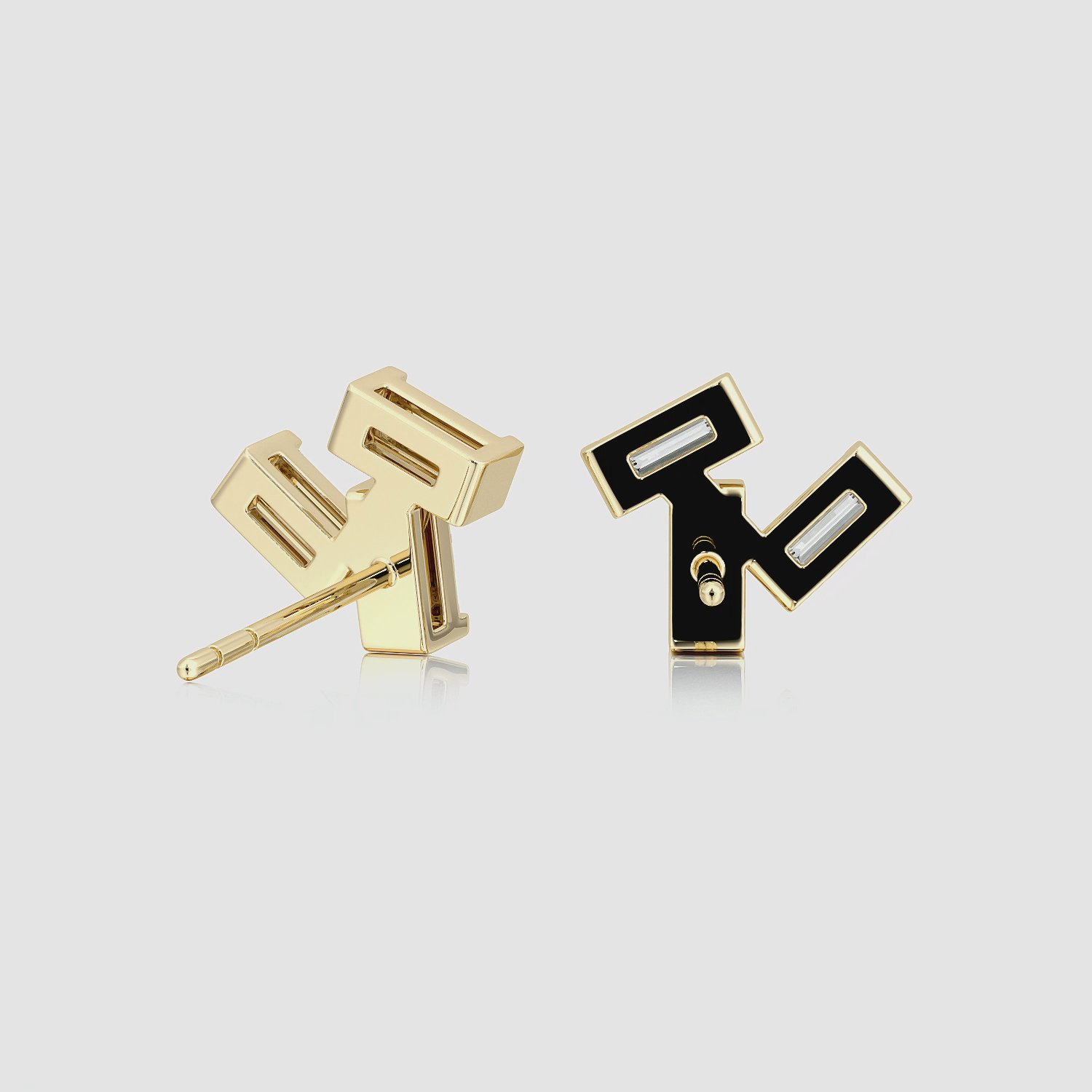 Baguette Cluster Stud | Baguette | 14k | Yellow Gold | side: left
