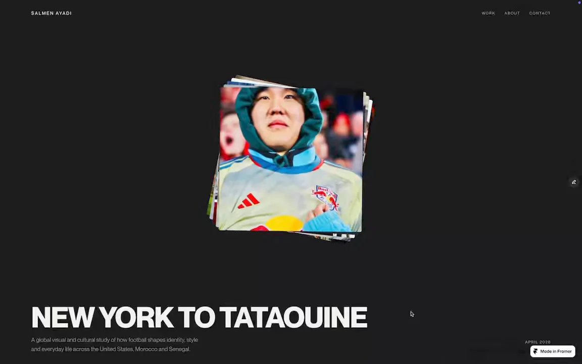 hero page animation for a photographers portfolio website made in framer