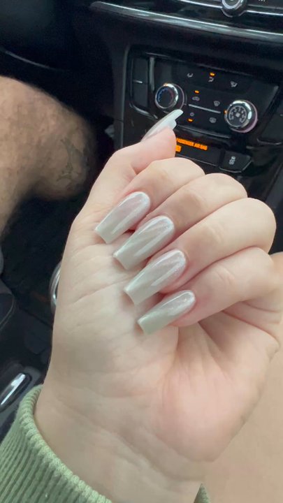 Square Nails - Austin - white cat-eye on squared nails - Nail Salons Near Me - Austin, Texas