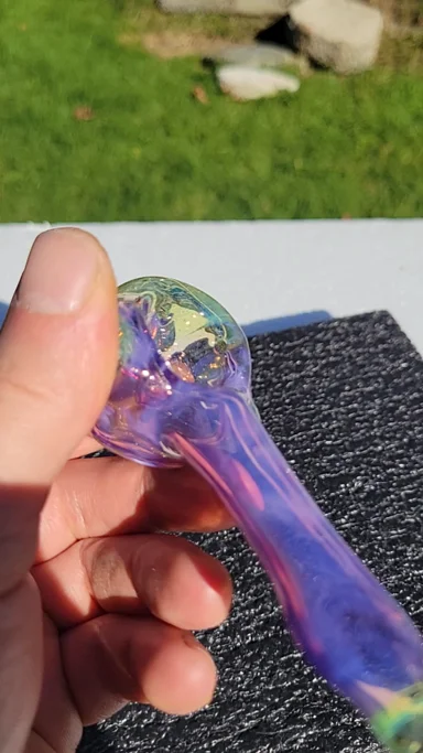 Preview pic of Hash pipe CFL reactive.  Full color  Bubble hash spoon #16 star gazer and sunset slyme