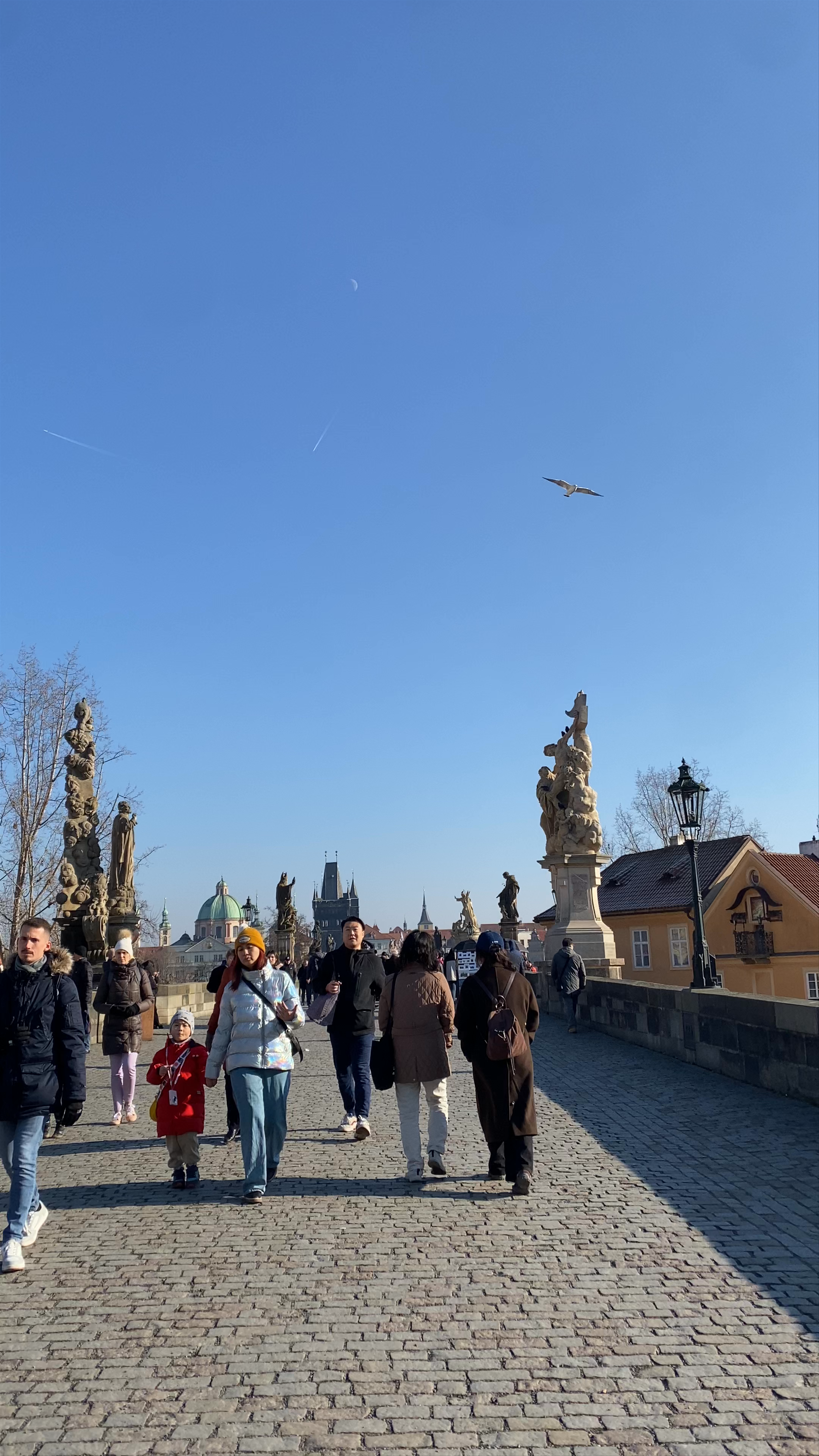 Strolling Across Charles Bridge, Prague on a Crisp Winter Day
