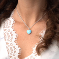 Heart shaped Necklace in sterling Silver with larimar and white sapphires by Marahlago 