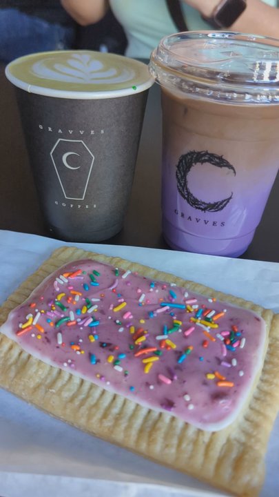Gravves Coffee - Giant Poptarts, Forest Dweller (hot coffee), and Elixir (iced purple coffee!) - Food Trucks Near Me - San Antonio, Texas