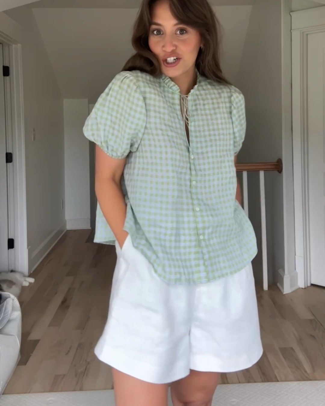 Piper Blouse | Green Check Organic Linen Blouse for Women