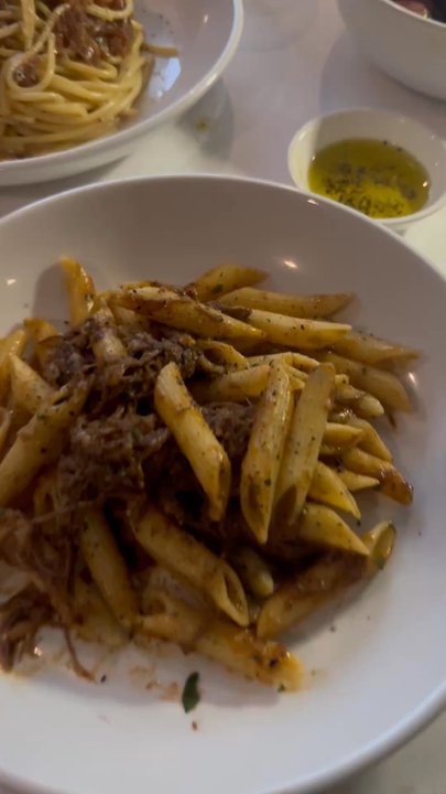 Bari Ristorante - Penne with house made beef short rib ragu  and Parmigiano-Reggiano  Spaghetti alla carbonara Patate arrosto - Italian Near Me - Memphis, Tennessee