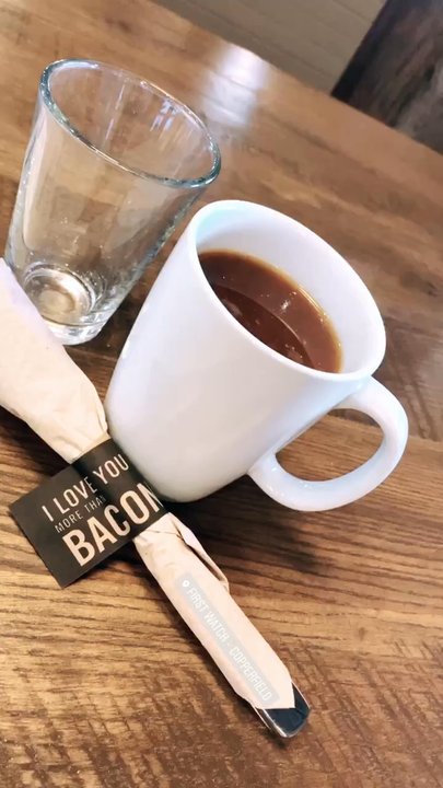 First Watch - Hot Coffee  & Cute silverware wrapping - Breakfast & Brunch Near Me - Houston, Texas