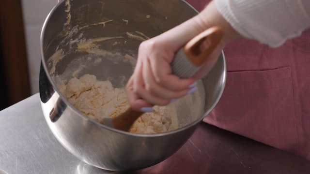 Mixing dough with a spatula