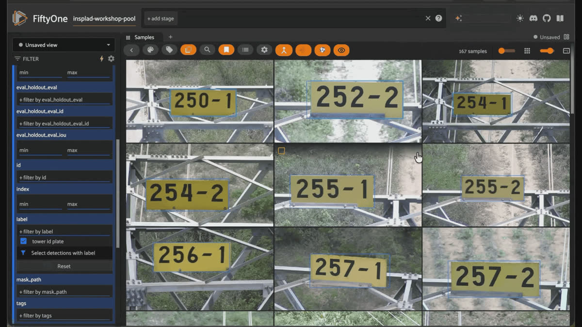 Scrolling fine-tuned RF-DETR predictions class by class in the FiftyOne App to spot-check for confident misses