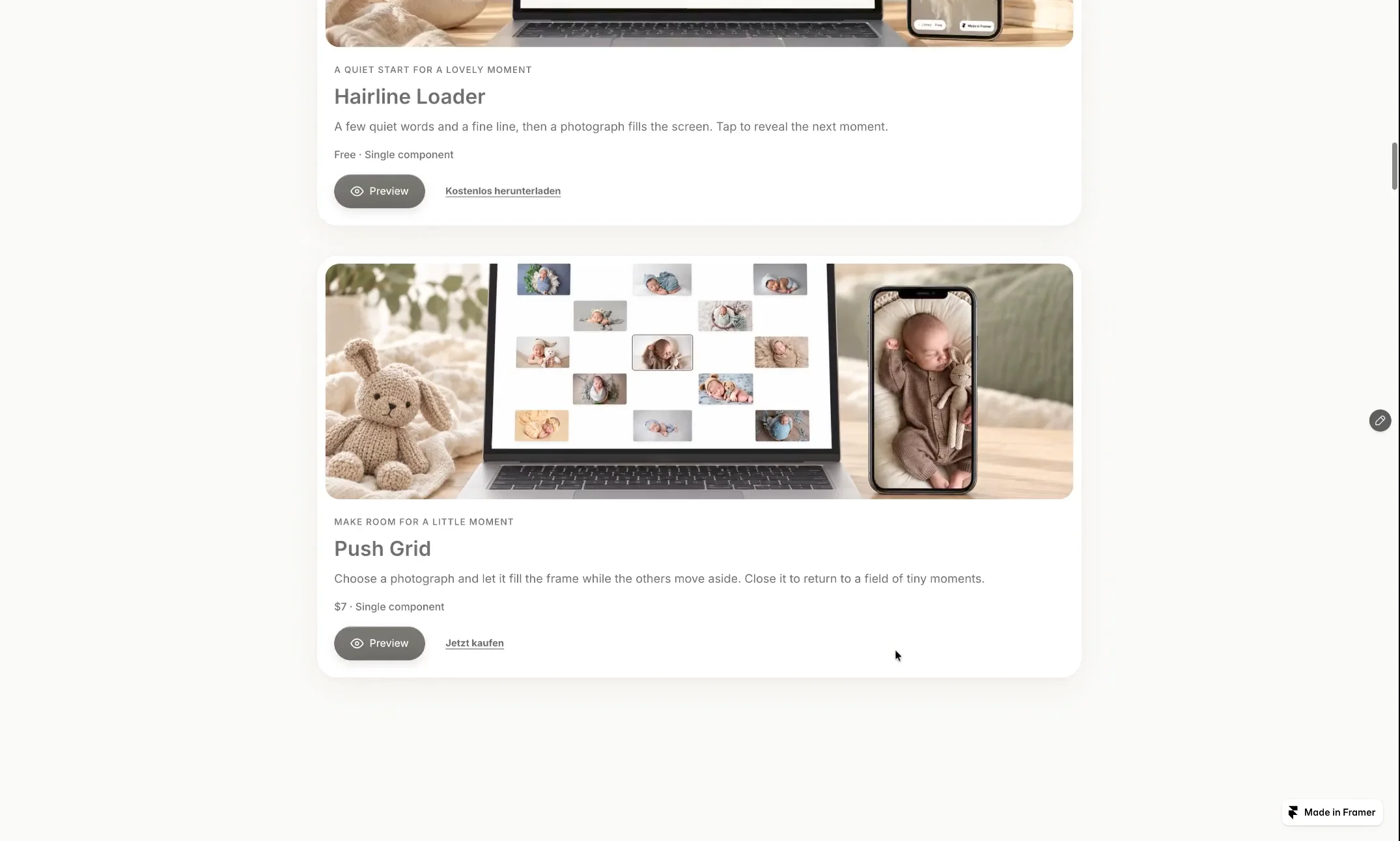 A little turn. A lovely memory. 🤍A sleepy smile, tiny fingers, a favourite teddy. Each photograph takes its turn at the centre, then gently folds away.Try the live previewhttps://alwebmotion.framer.website/components/card-flipGet Card Flip for your Framer projecthttps://buy.polar.sh/polar_cl_M4TIi9fnaGJsxeBrBA5x4mVfYQNbb3SLYHtnA2zpUG9