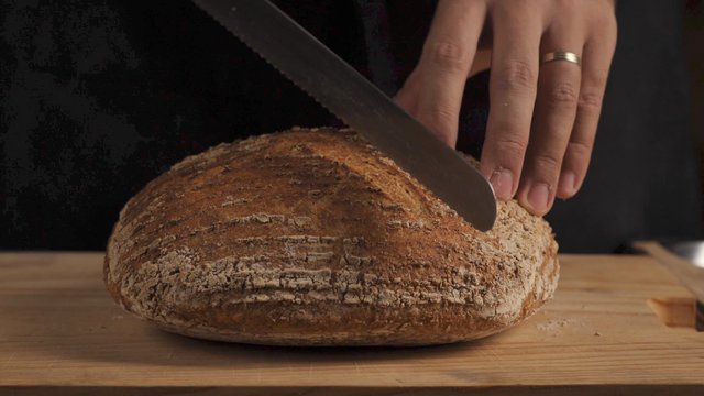 Cutting homemade bread 