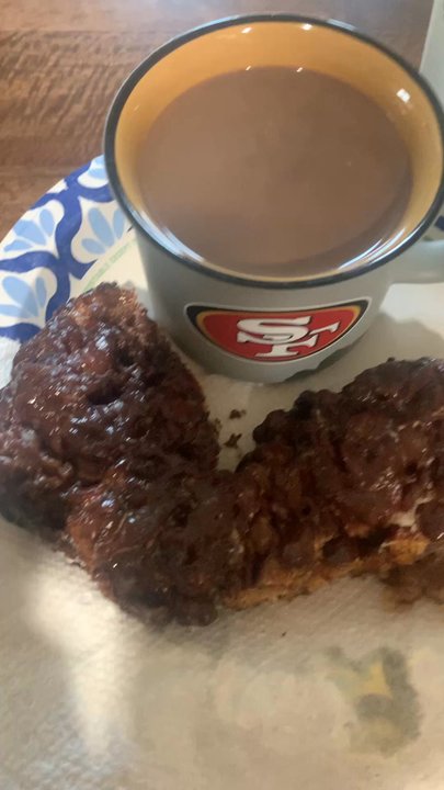Royal Donut Cafe - My blue berry fritter accompanied with my triple mocha. - Donuts Near Me - Burlingame, California