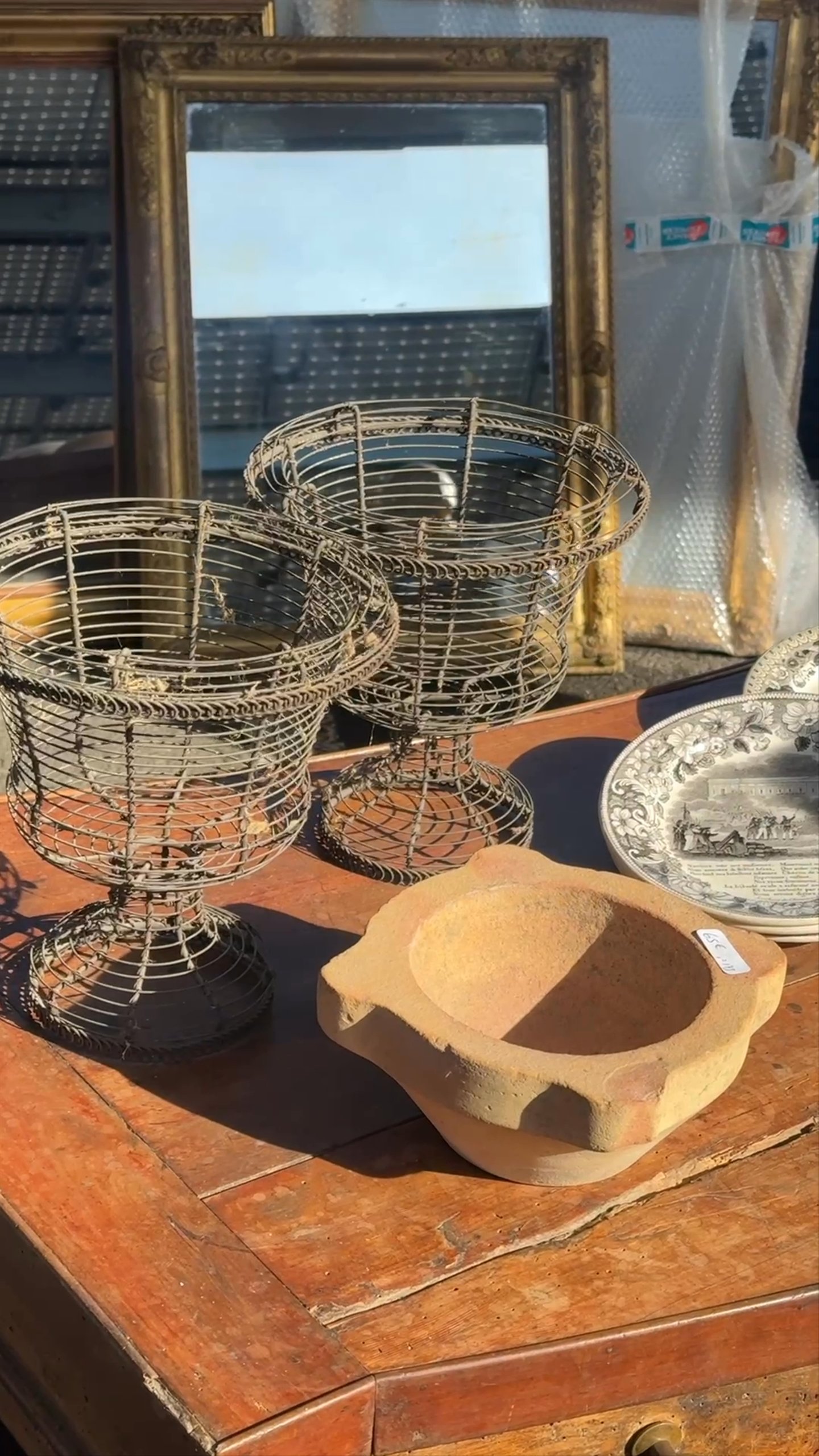 Rare Pedestal Wire Basket