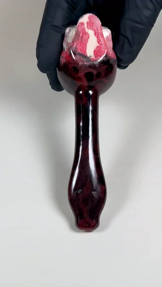 Preview pic of Skull Pipe - 5.5 inch - Ceramic - Red, Black and White