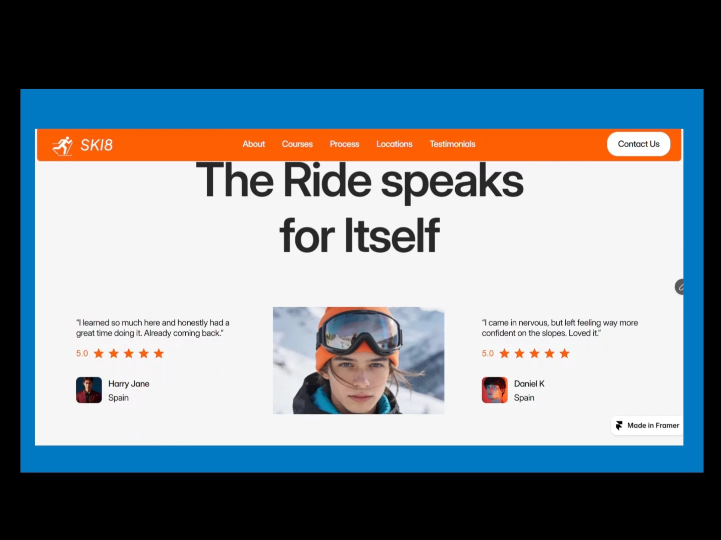 My 3rd Framer template, SKI8, is live on @Framer MarketplaceI kept landing on ski school websites with jaw-dropping mountains up top, then buried prices, tiny buttons, and no way to bookYour site is your first lesson. If it feels clunky, people assume the instruction will be too.So lead with one bold hero, show your courses clearly, and make booking a single tap.That's exactly what SKI8 does: bold, snow-inspired, fully responsive, no code needed. Built for ski schools, clubs, camps, and instructors.Grab it free on Framer 👇