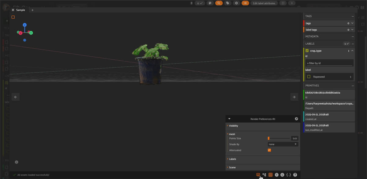 Crops3D RGB-colored 3D point cloud of a crop plant in the FiftyOne app